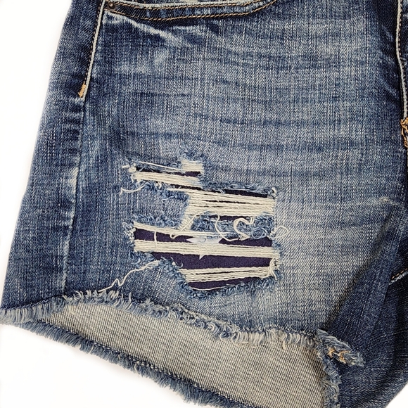 Sneak Peek Women's Denim Shorts Size 28 Blue Distressed Stars & Stripes Pockets - Picture 4 of 16